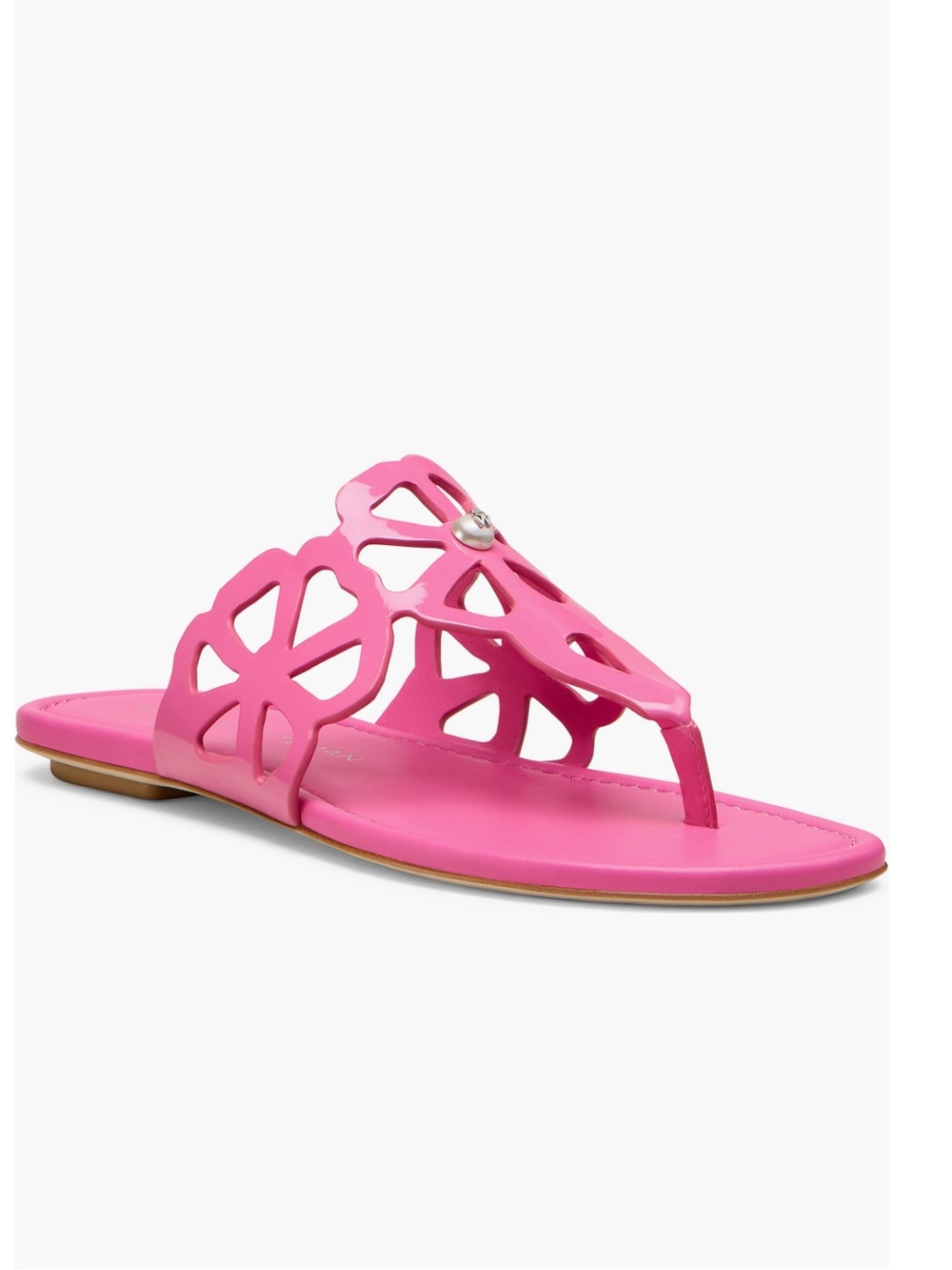 Stuart Weitzman Hot Pink Floral Cutout Thong Sandal